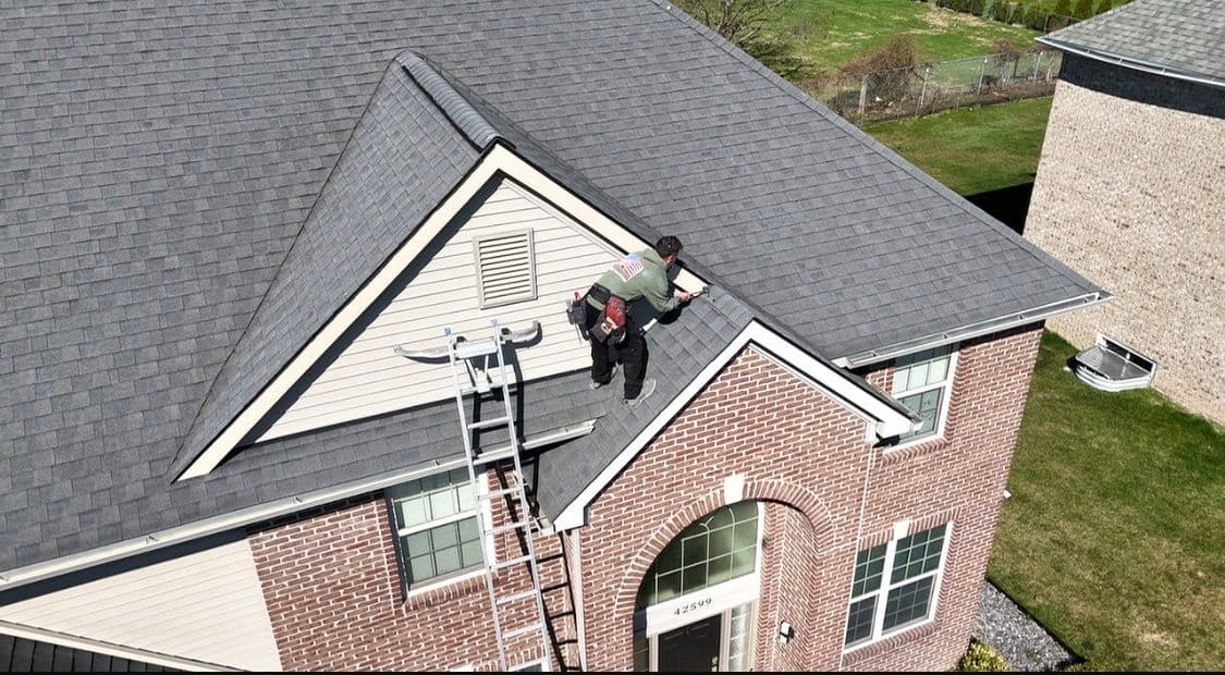 Gallery photos for Storm-damaged roofline trim replaced on brick home: Image #1